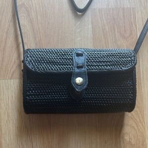 Black rattan shoulder bag Bali style cute ! Purse cross bag